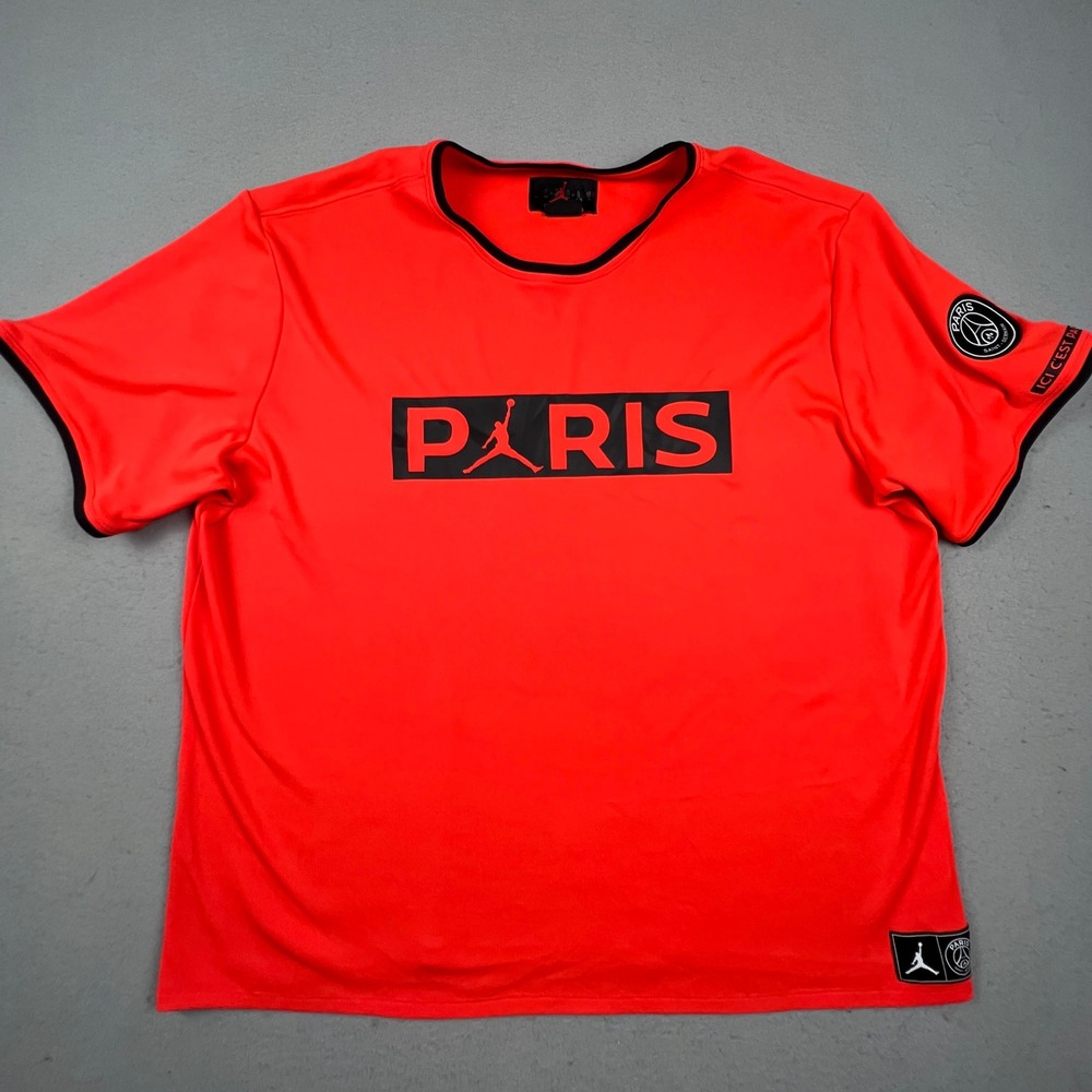 Air Jordan x PSG T-Shirt Mens XXL Red Short Sleeve Graphic Soccer Jersey Top